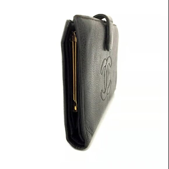 AUTHENTIC CHANEL CC LOGO GRAINED CALF SKIN LONG BIFOLD WALLET WITH COIN PURSE - Picture 9 of 10